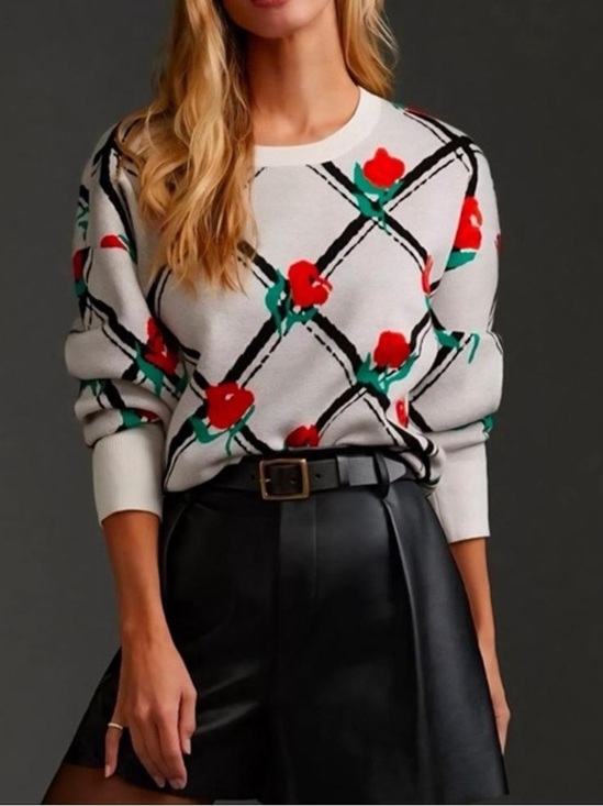Anthropologie Sweaters - Anthropologie Maeve Floral "Roses" Sweater Size SP